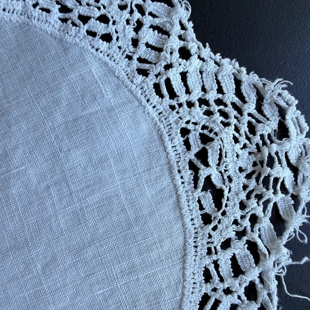 Vintage White Linen Doily Set 3pc Embroidered Lace Hot Biscuits Napkin